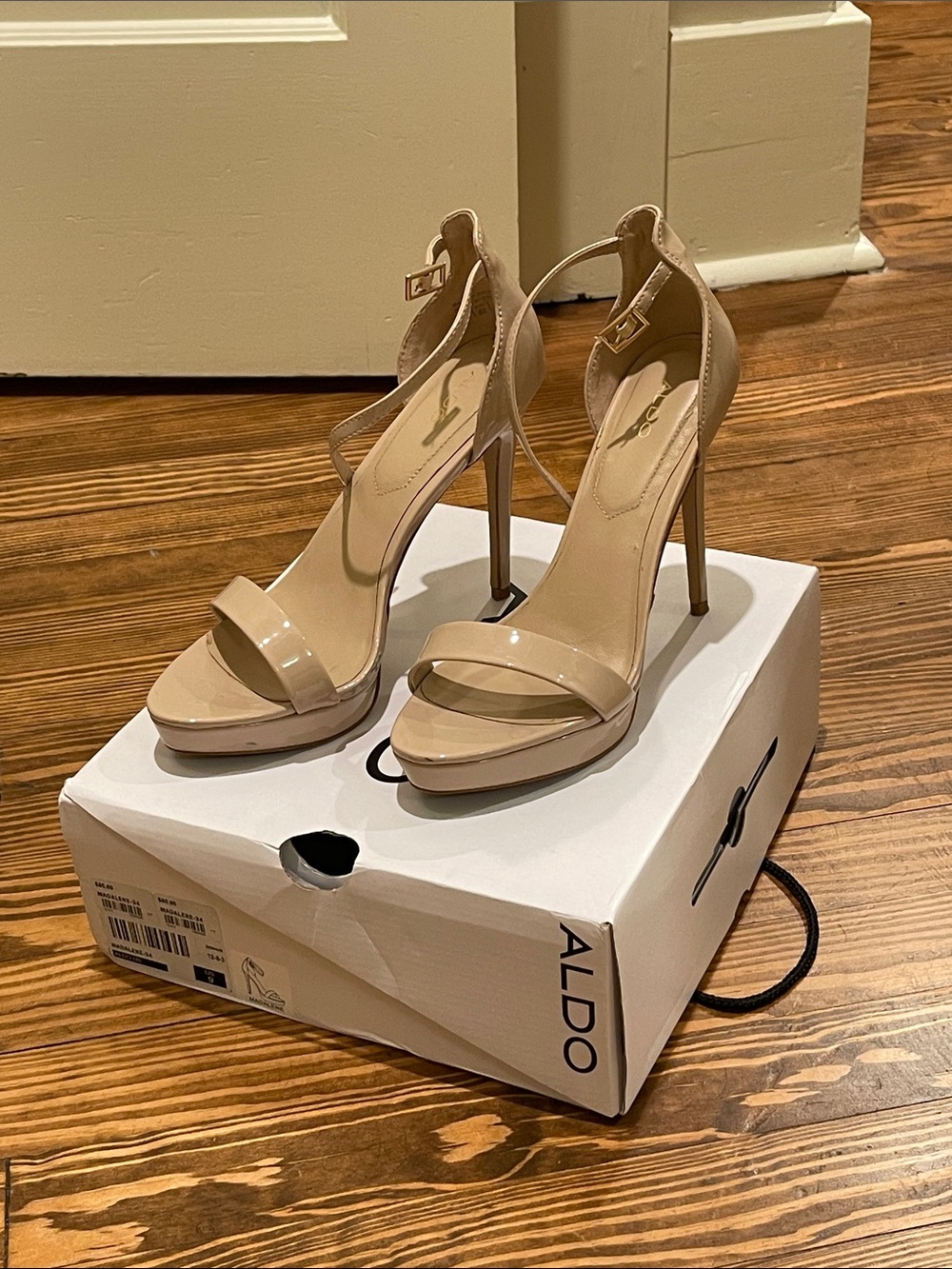 Aldo Nude Patent Strappy Platform Stiletto Sandals